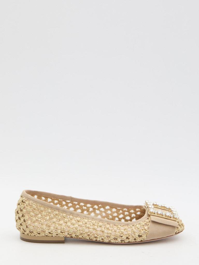 Roger Vivier Tres Vivier Raffia Strass Ballerina Flats