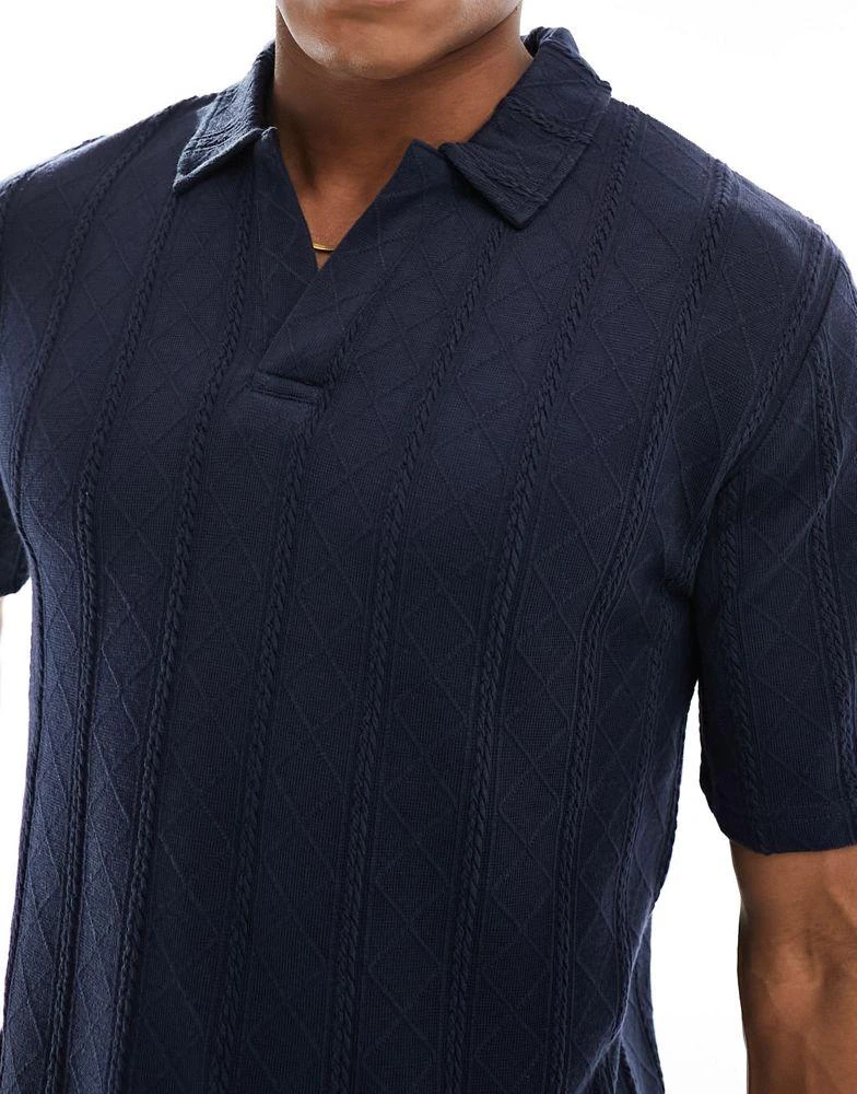 Brave Soul Brave Soul textured knit trophy neck polo in navy 4