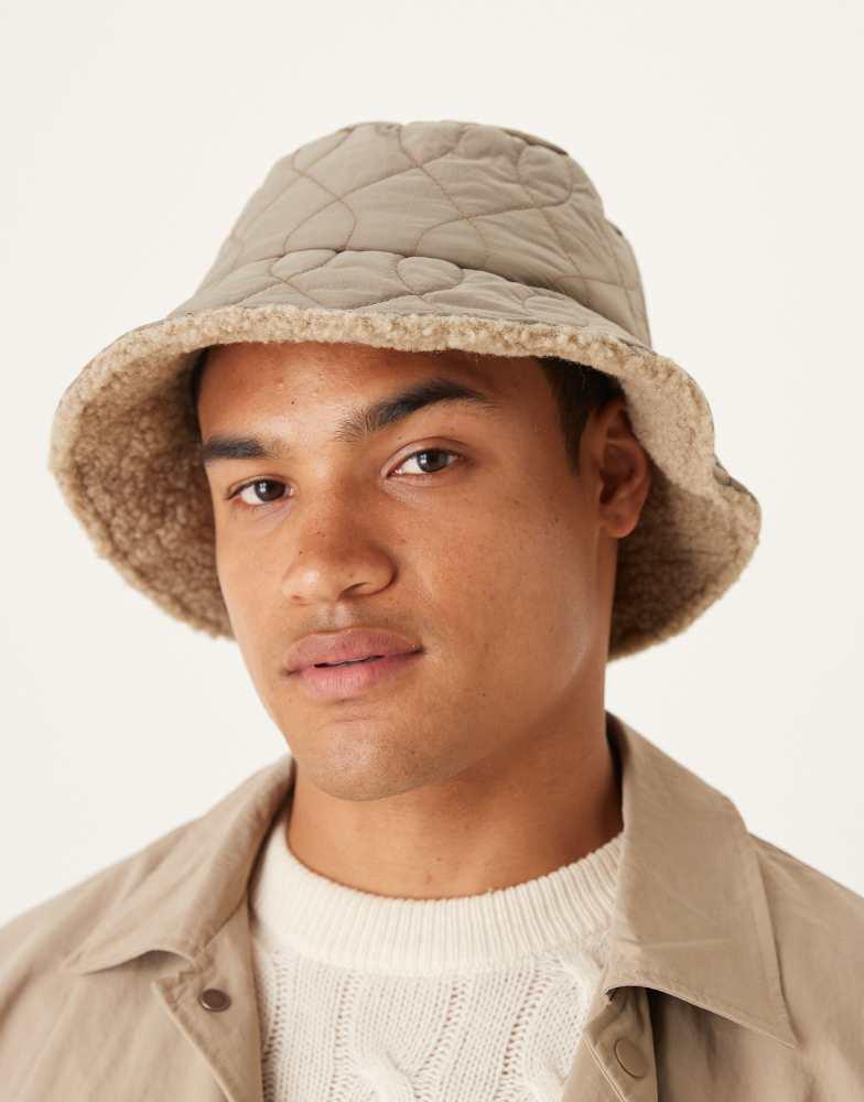 ASOS ASOS DESIGN padded and borg reversible bucket hat in neutral