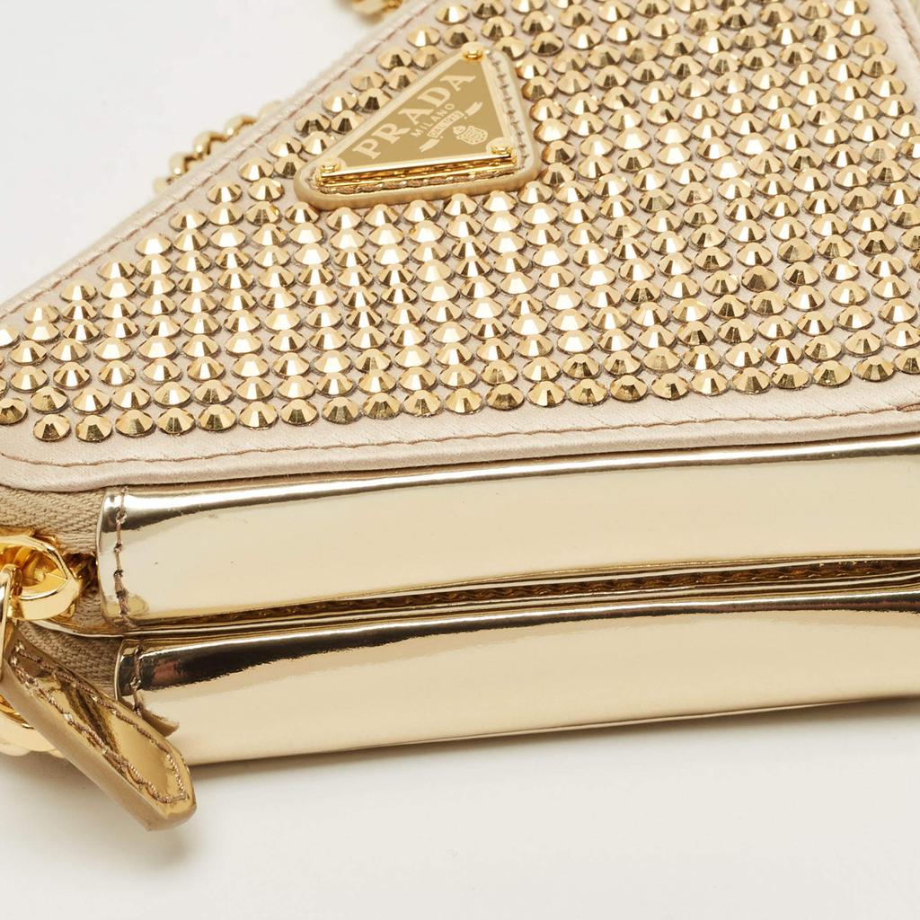 Prada Prada Gold Leather and Satin Crystal Embellished Mini
