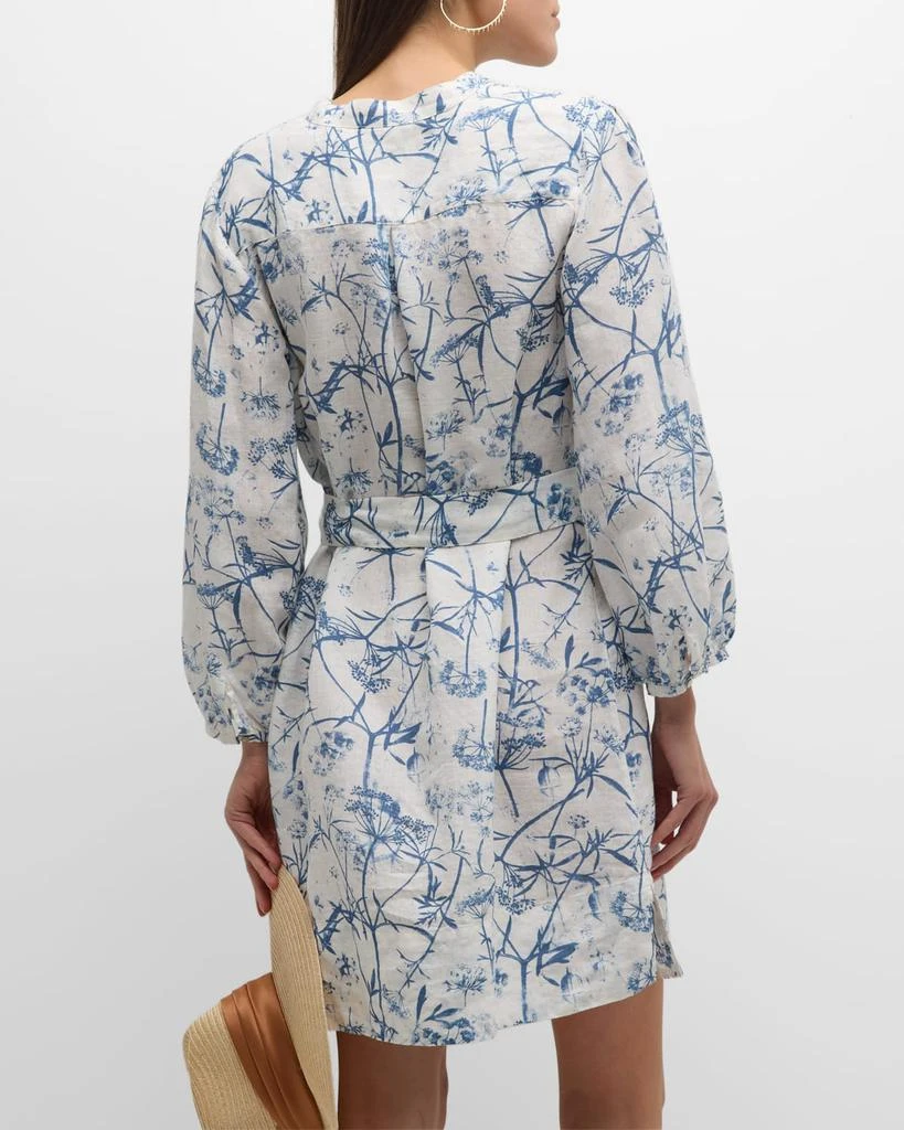 120% Lino Floral-Print Blouson-Sleeve Linen Mini Dress 6