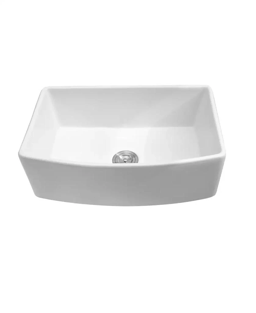 Flynama 30x19x10inch White Farmhouse Sink Ceramic Porcelain Arch Edge Apron Front Single Bowl 8