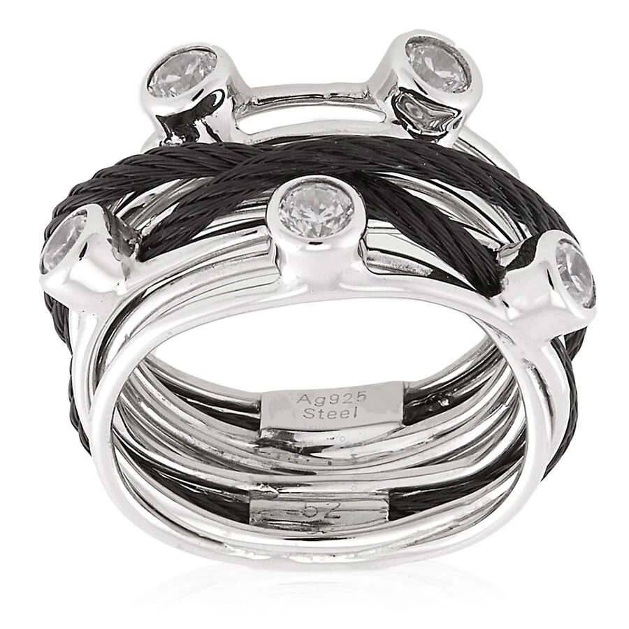 Charriol Tango White CZ Stones Steel Black PVD Cable Ring 3