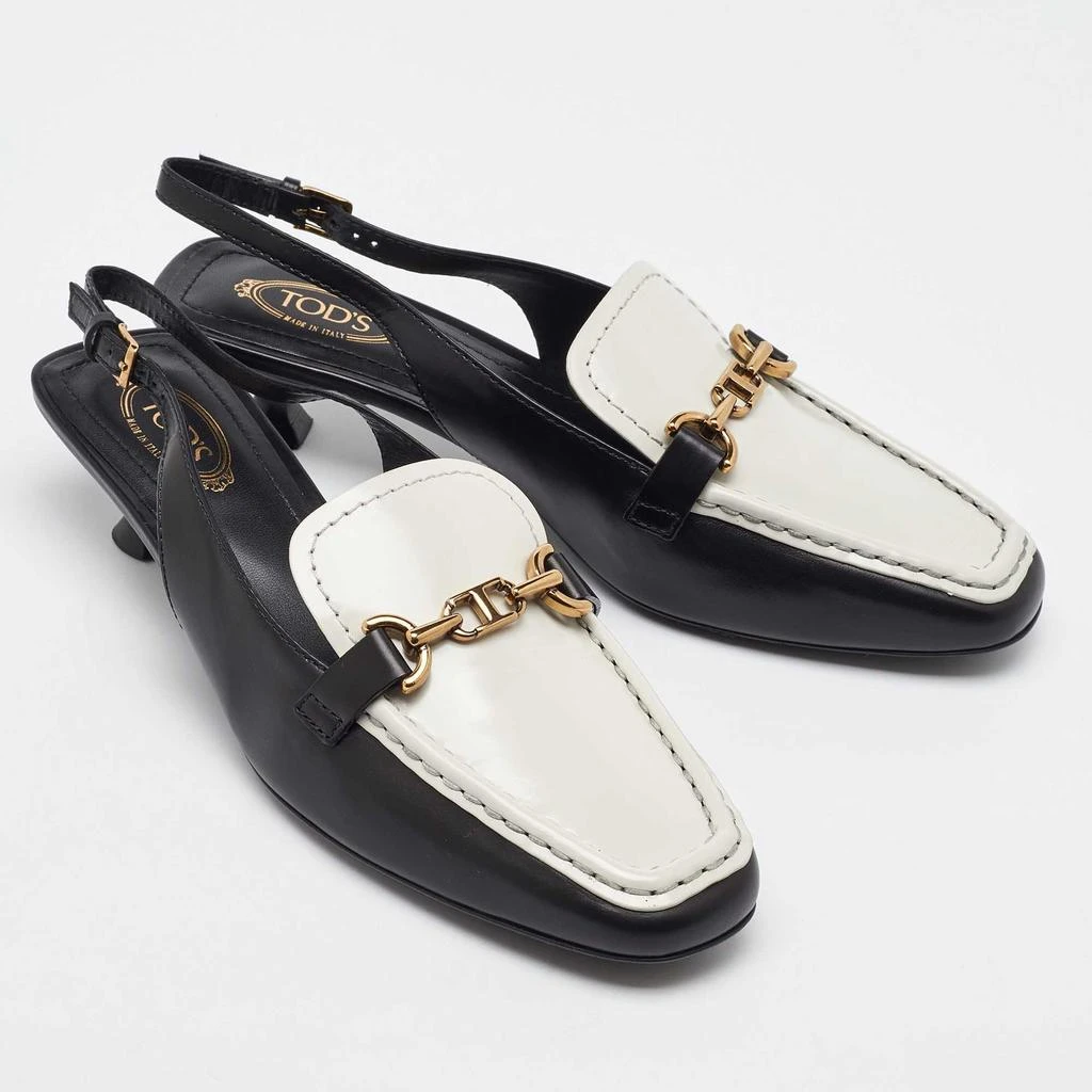 Tod's Tod's White/Black Leather Slingback Loafers Size 38 4