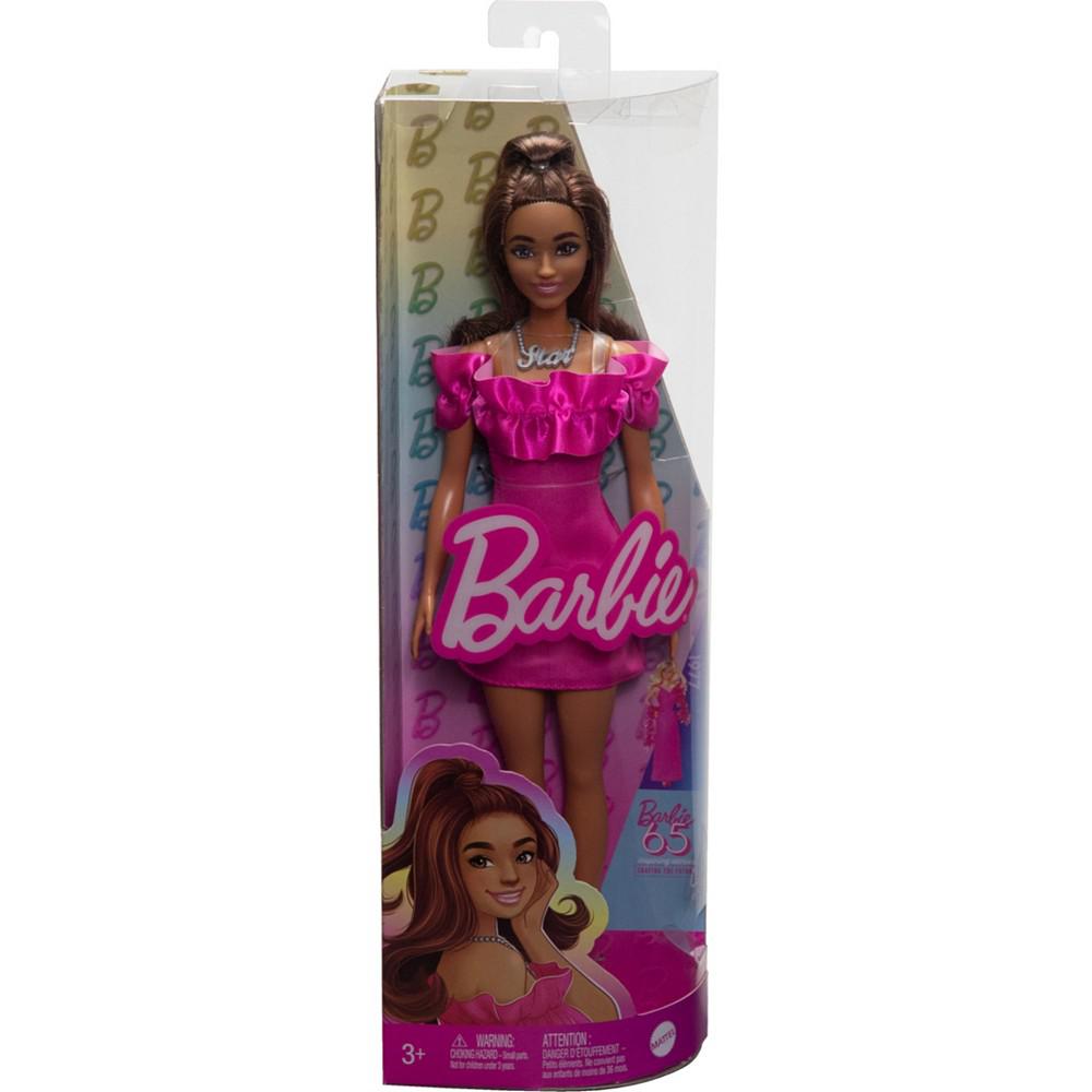 Barbie Fashionistas Doll 217 with Brown Wavy Hair and Pink Dress, 65th Anniversary