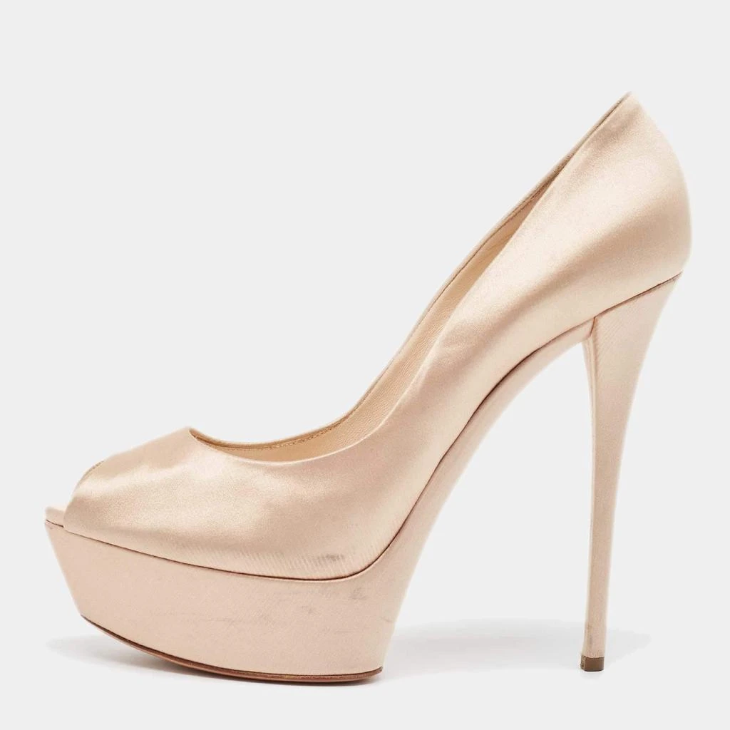 CASADEI Casadei Beige Satin Platform Peep Toe Pumps Size 41 1