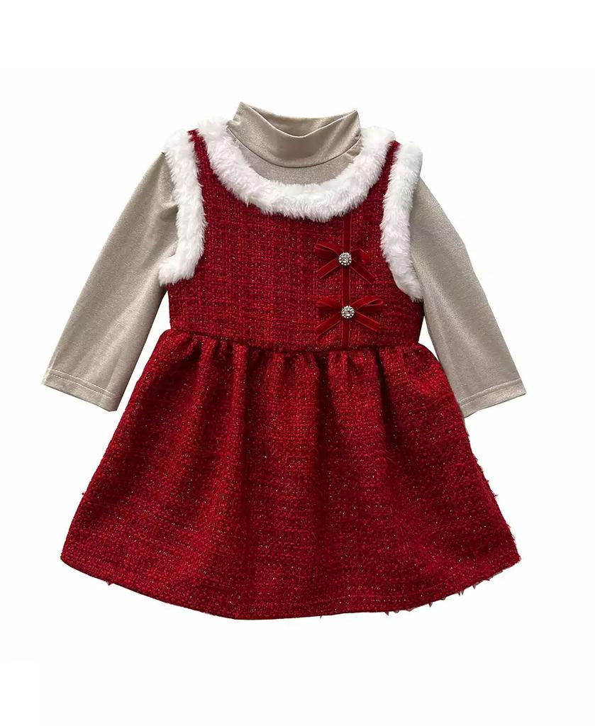 Blueberi Boulevard Toddler and Little Girls Long Sleeve Lurex Mock Neck Top and Tweed Jumper, 2-Piece Set