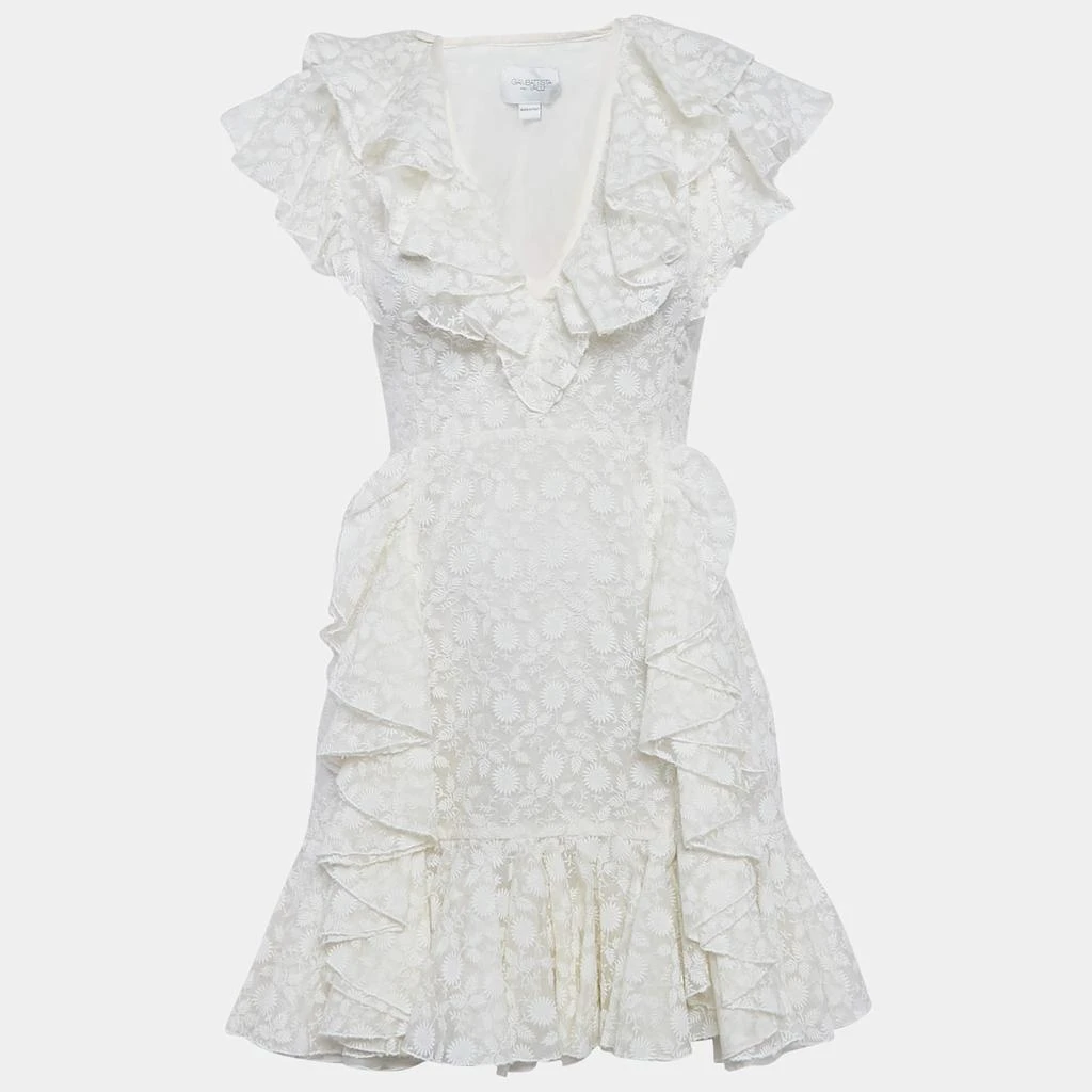 Giambattista Valli Giambattista Valli White Embroidered Silk Ruffled Mini Dress S 1