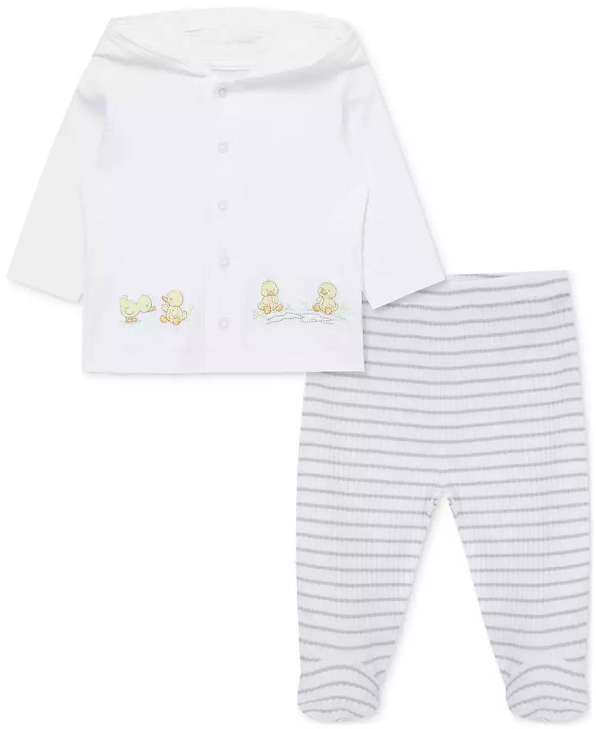 Little Me Baby Ducks Cotton Cardigan & Footed Pants, 2 Piece Set