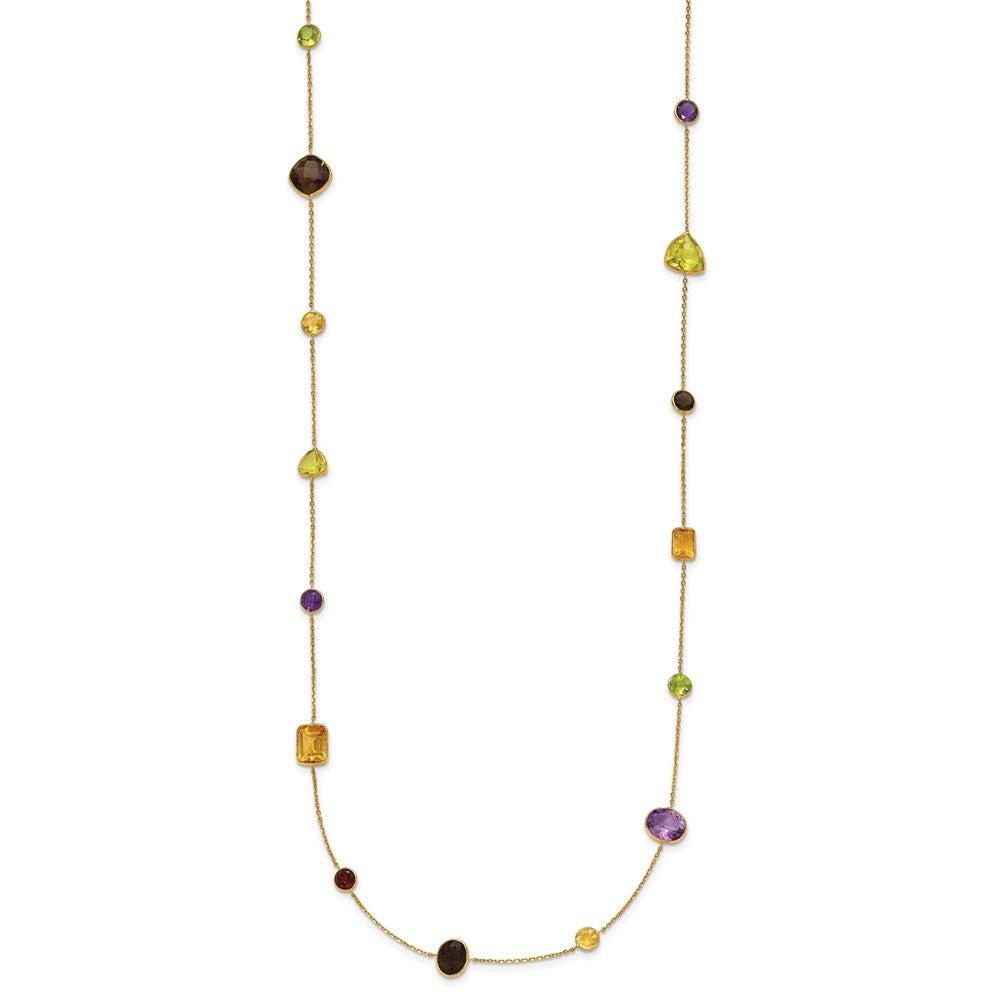 Diamond2Deal 14k Yellow Gold Polished Multi-color Gemstone Pendant Necklace 34"