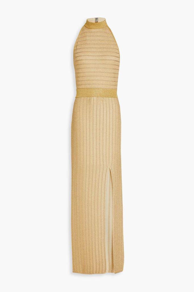 Herve Leger Metallic stretch-knit halterneck gown