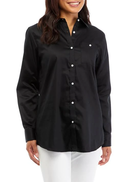 Ruby Rd Rd Womens Wrinkle Resistant Solid Woven Button Front Shirt 1