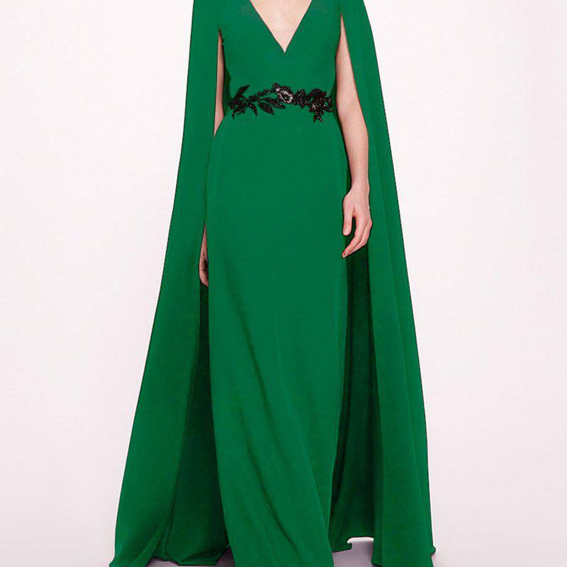 MARCHESA Embroidered Belt Kaftan Dress Emerald