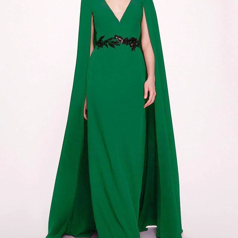 MARCHESA Embroidered Belt Kaftan Dress Emerald 1