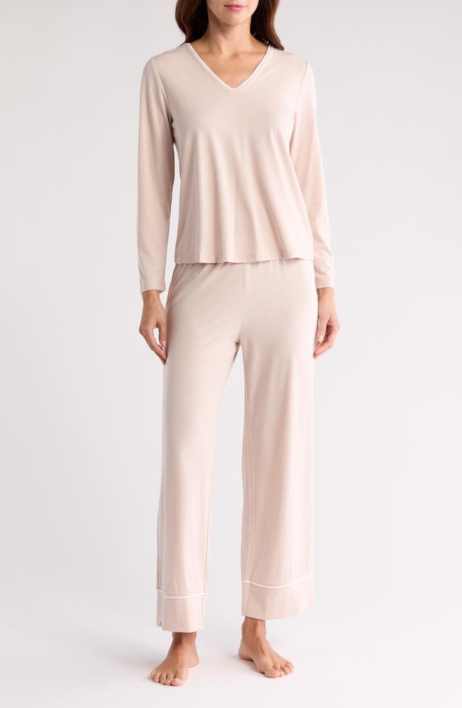 Barefoot Dreams Piped V-Neck Long Sleeve T-Shirt & Pants Pajamas