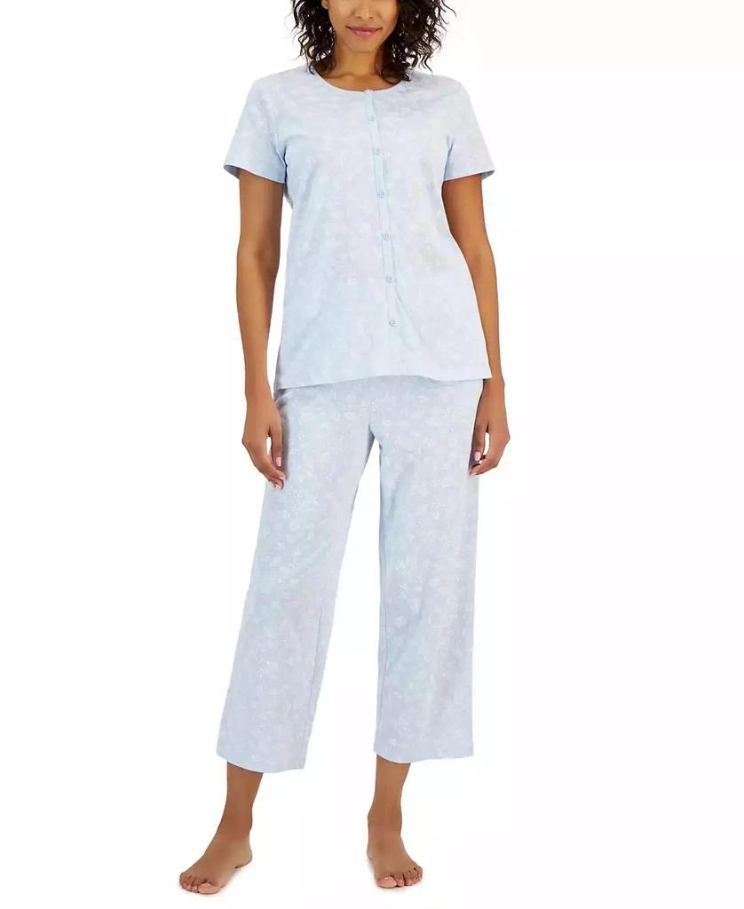 Charter Club Women's 2-Pc. Cotton Printed Cropped Pajamas Set, Created for Macy's 1