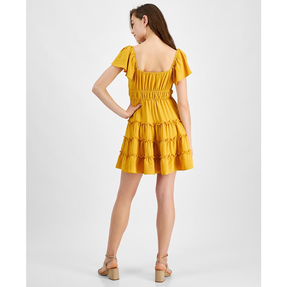 City Studios Juniors' Flutter-Sleeve Tiered Mini Dress