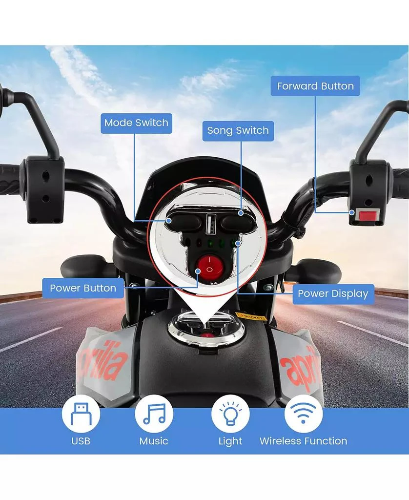 Costway 12V Licensed Aprilia Kids Ride On Motorcycle Electric Dirt Bike with Light & Music 5