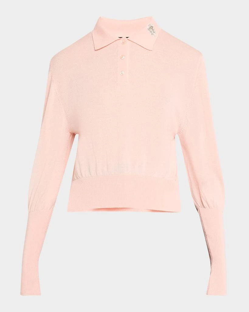 Simone Rocha Embellished Merino-Silk Knit Polo Sweater 1