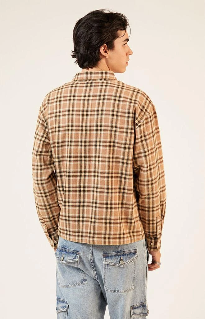PacSun Tan Washed Cropped Flannel Shirt 3