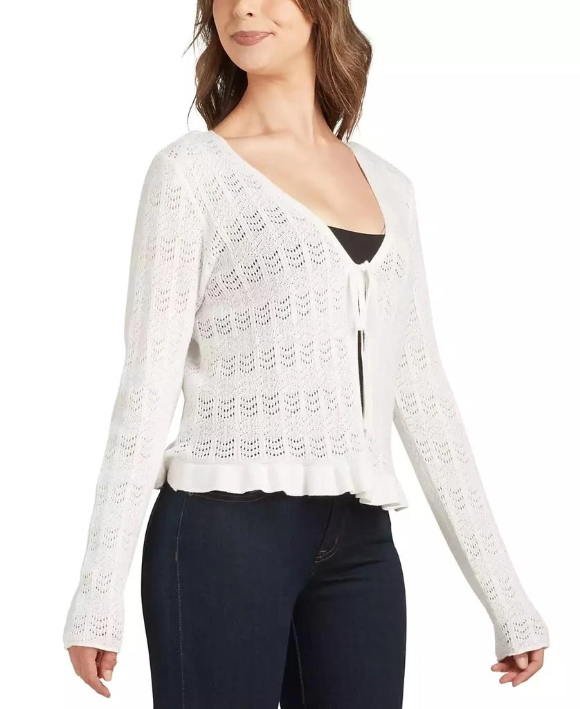 BCX Juniors' Cotton Flyaway Ruffled-Hem Open-Stitch Cardigan 4