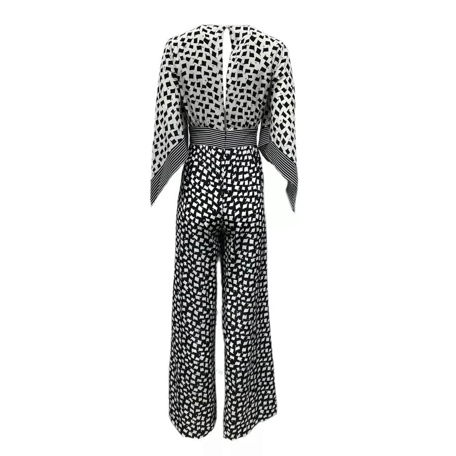 Max Mara Ladies White Black Origano Printed Silk Jumpsuit 2