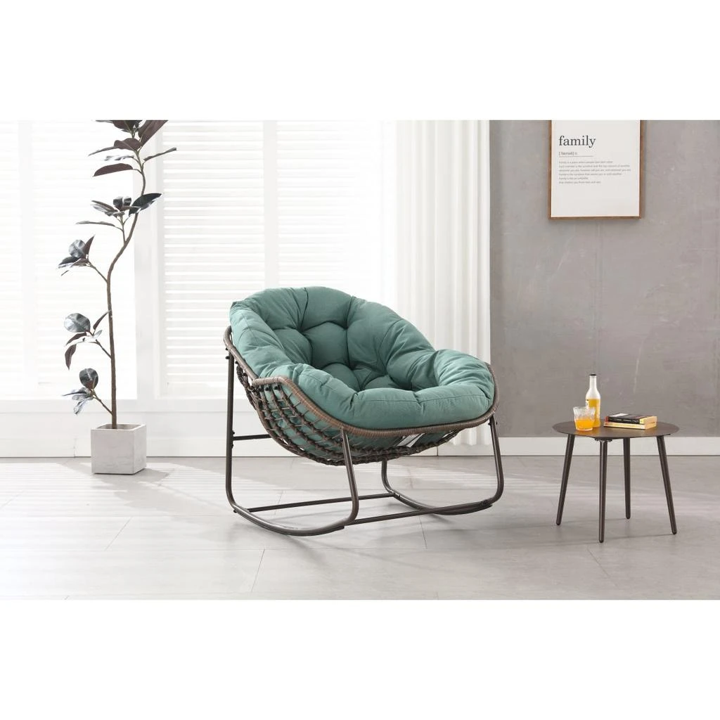 Streamdale Furniture Streamdale Outdoor Oversized Wicker Egg Rocking Chair with Cushion, Light Green