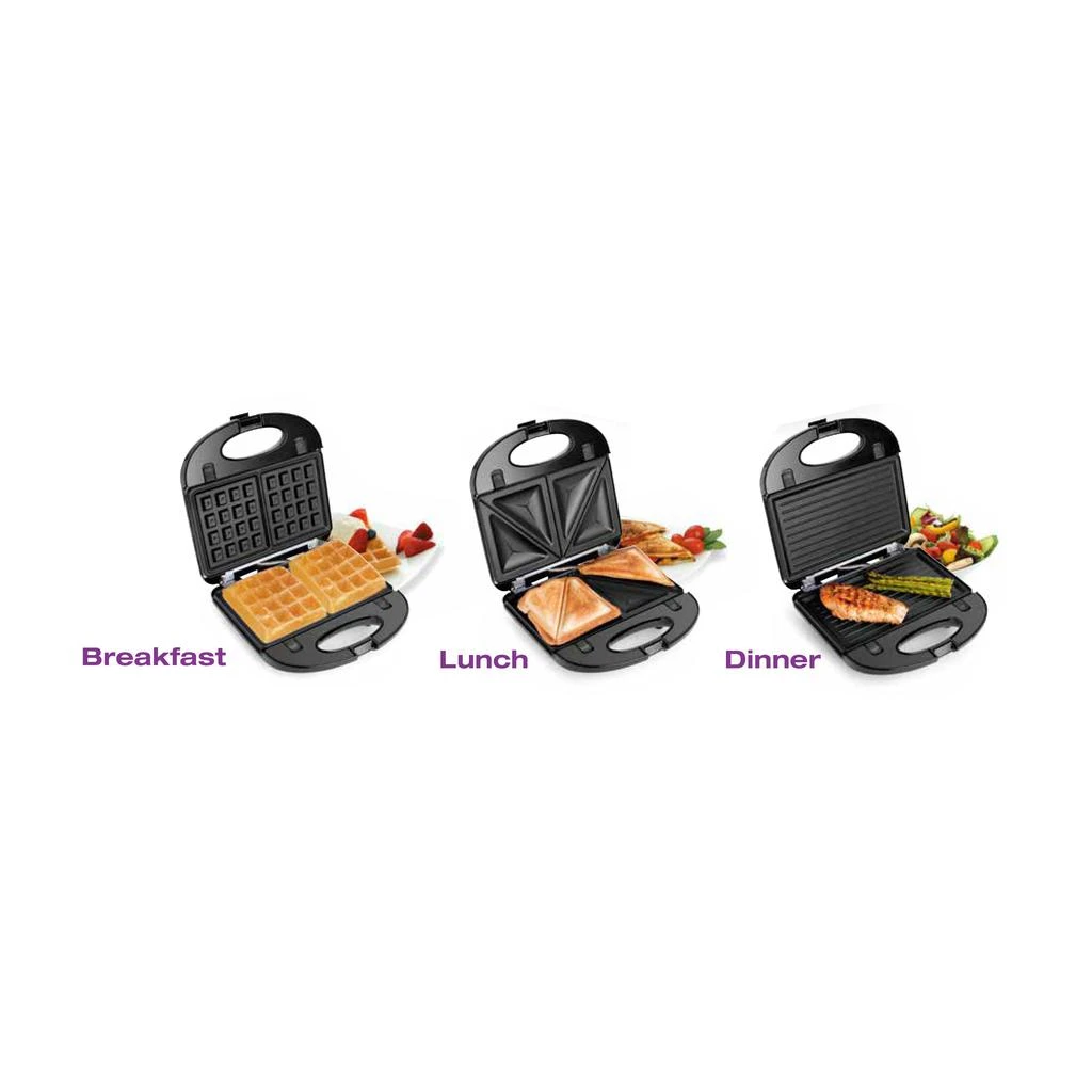 Salton 3 in 1 Grill, Sandwich & Waffle Maker Black 2
