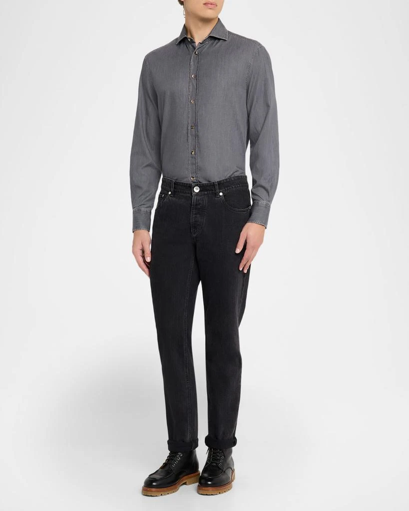 Brunello Cucinelli Men
s Denim Slim-Fit Shirt 2