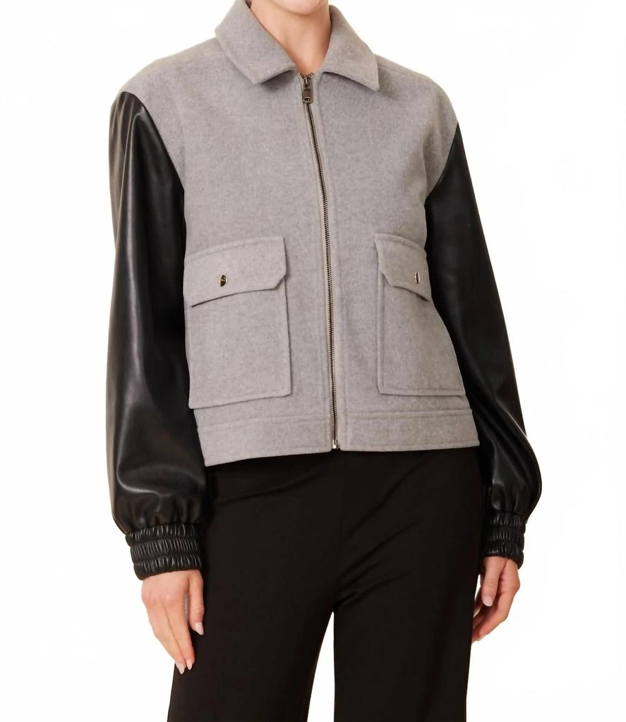 DOLCE CABO Leather Sleeve Jacket In Grey/black