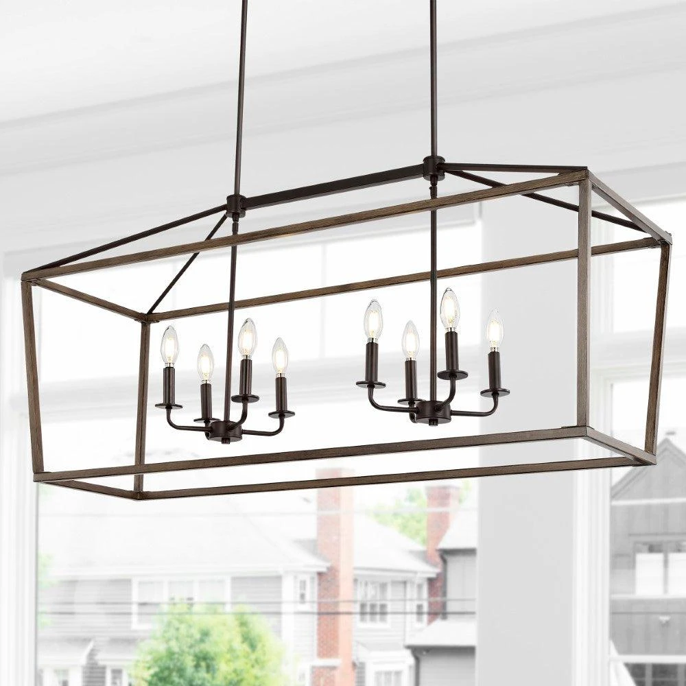 JONATHAN Y Oriana 46" 8-Light Iron Farmhouse Industrial Lantern LED Pendant