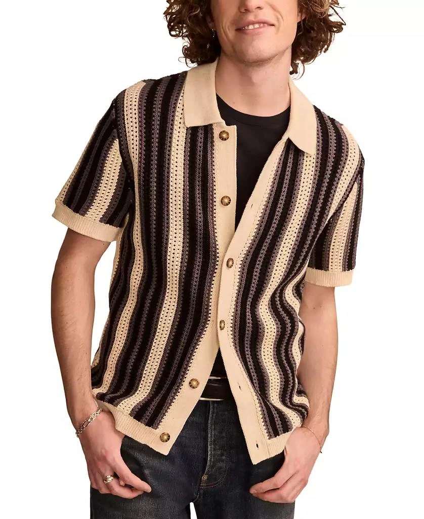 Lucky Brand Men's Short Sleeve Striped Cardigan Sweater 1