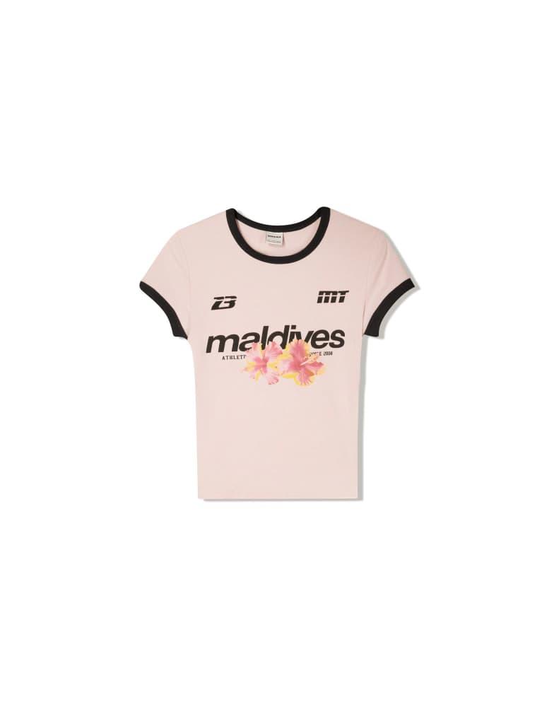 Bershka Bershka short sleeve t-shirt with contrast print in pink