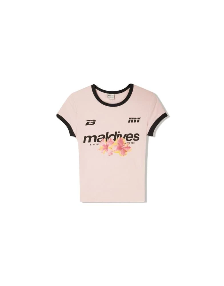 Bershka Bershka short sleeve t-shirt with contrast print in pink 2