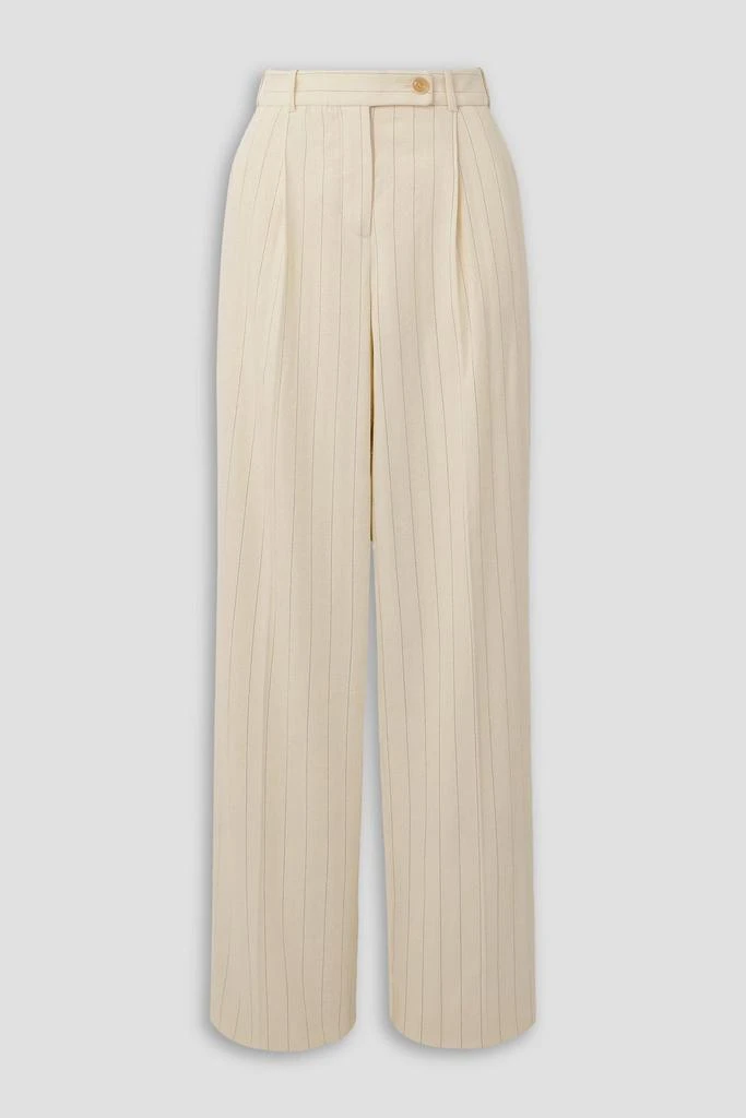 Zimmermann Pleated pinstriped herringbone wool and cotton-blend wide-leg pants