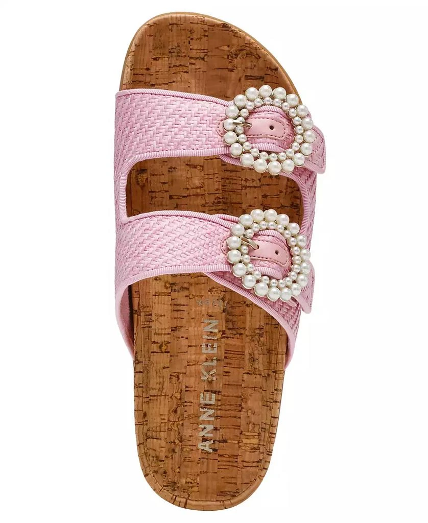 Anne Klein Women's Happy Double Band Embellished Buckle Footbed Sandals 4