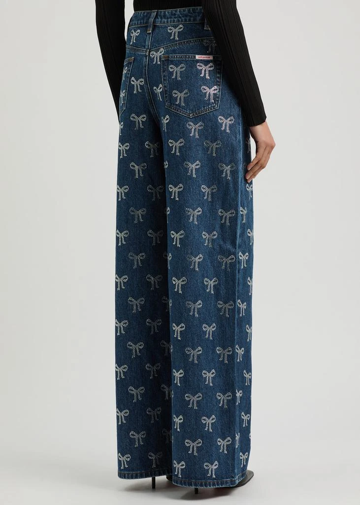 Self Portrait Bow-embellished wide-leg jeans 3
