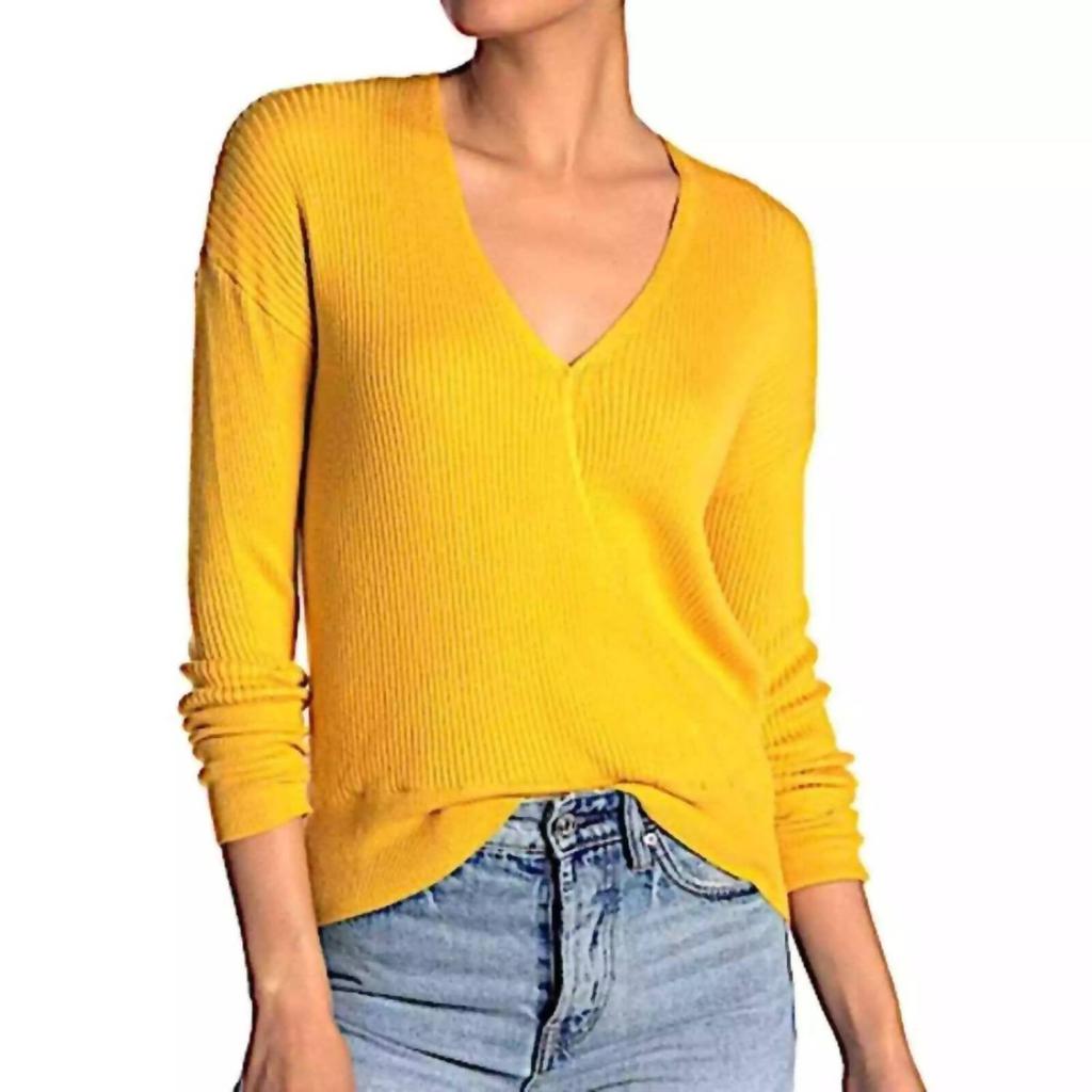 Elodie Elodie - Faux Wrap Ribbed V Neck Knit Surplice Sweater