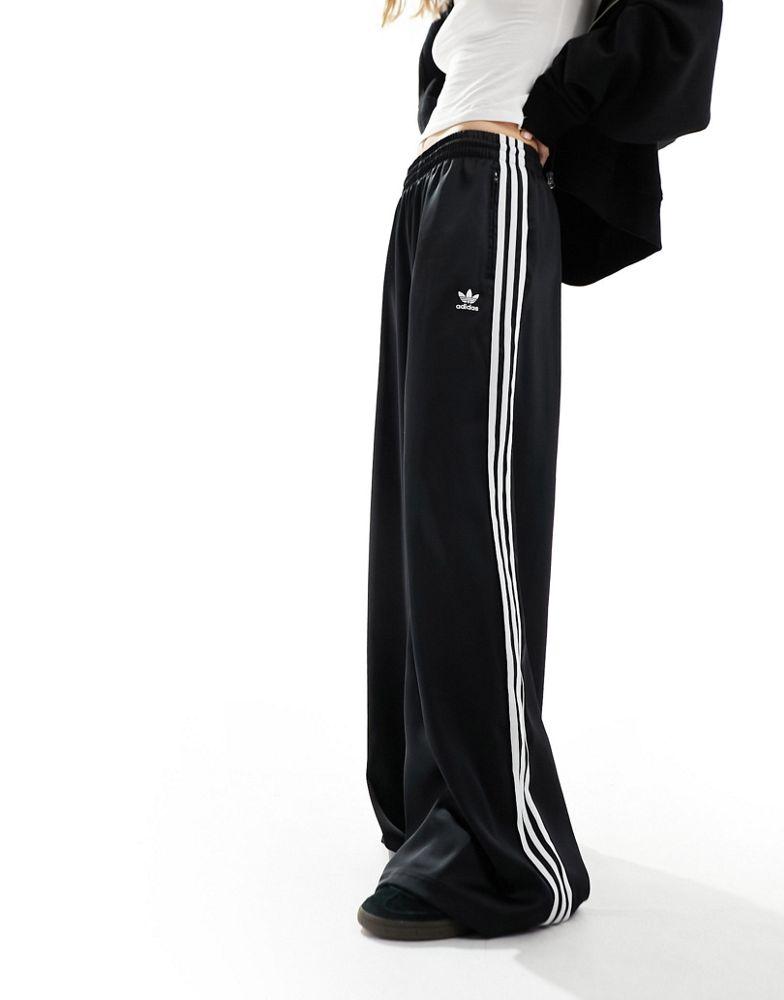 Adidas adidas Originals wide leg satin joggers in black