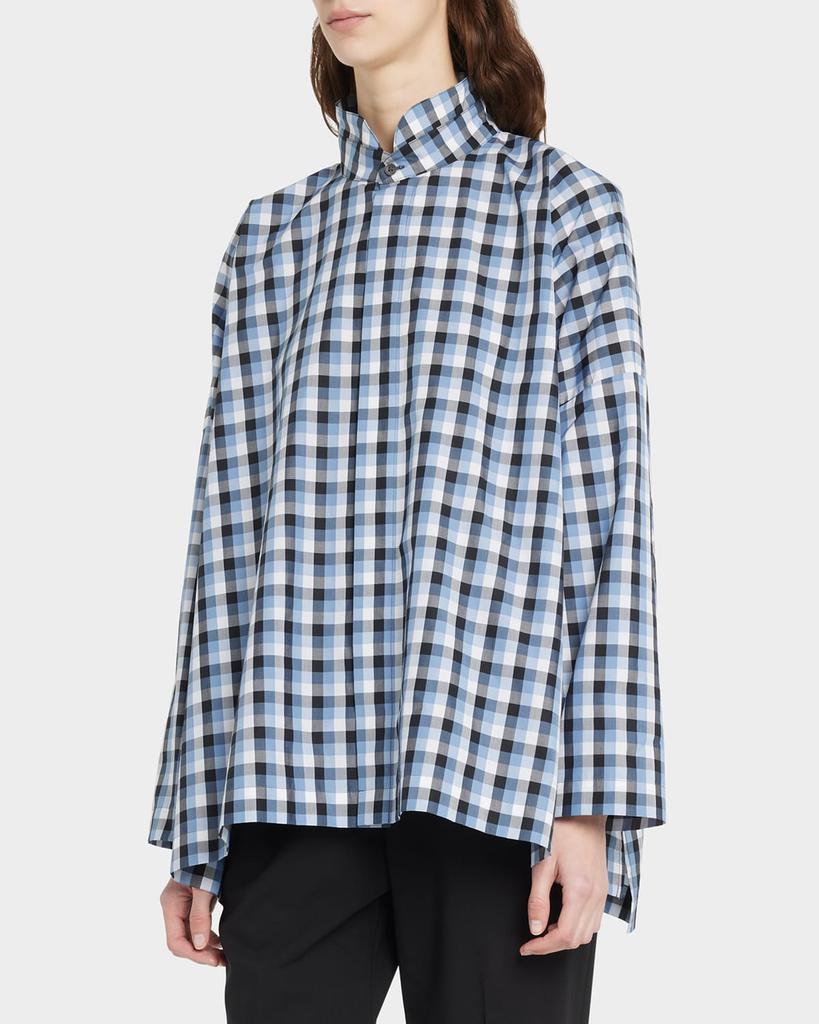 Eskandar Wide Longer-Back Plaid Shirt with Double Stand Collar (Mid-Plus)