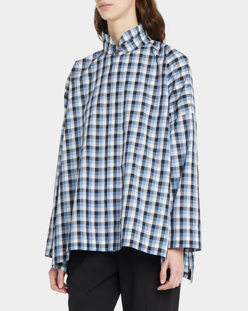 Eskandar Wide Longer-Back Plaid Shirt with Double Stand Collar (Mid-Plus) 1