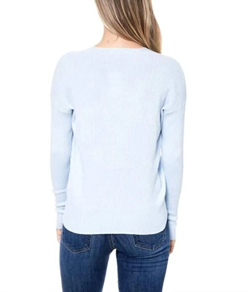 Elodie Elodie - Surplice Ribbed Faux Wrap V Neck Sweater 3