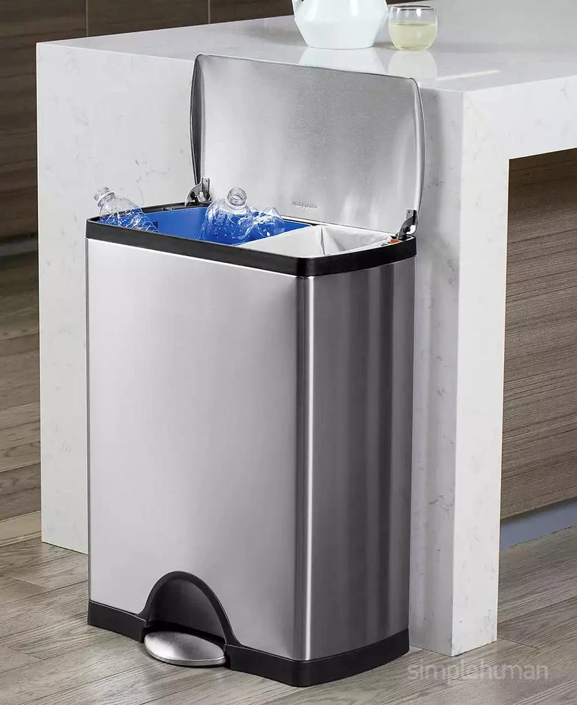 simplehuman 46-Liter Brushed Stainless Steel Dual Recycler Step Trash Can 2