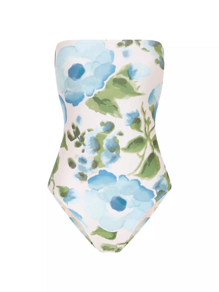 Peony Floral Strapless One-Piece Swimsuit