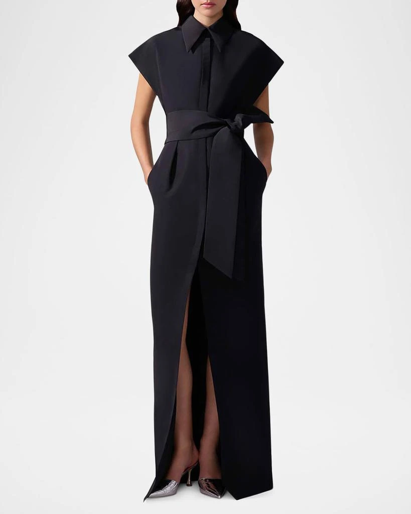 Carolina Herrera Cap-Sleeve Belted Column Trench Gown 2