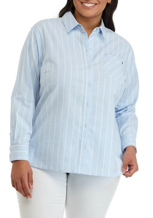Crown & Ivy™ Ivy Plus Size Long Sleeve Oxford Boyfriend Shirt 1