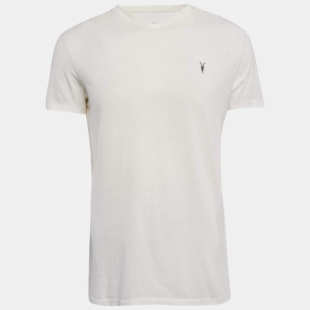 ALL SAINTS All Saints Off-White Cotton V-Neck T-Shirt M 1