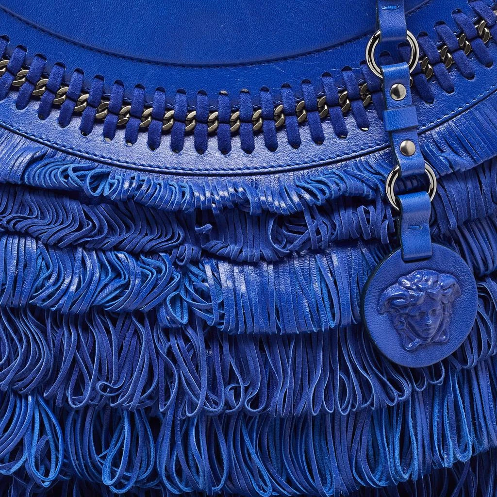 Versace Versace Blue Leather Fringe Shoulder Bag 5