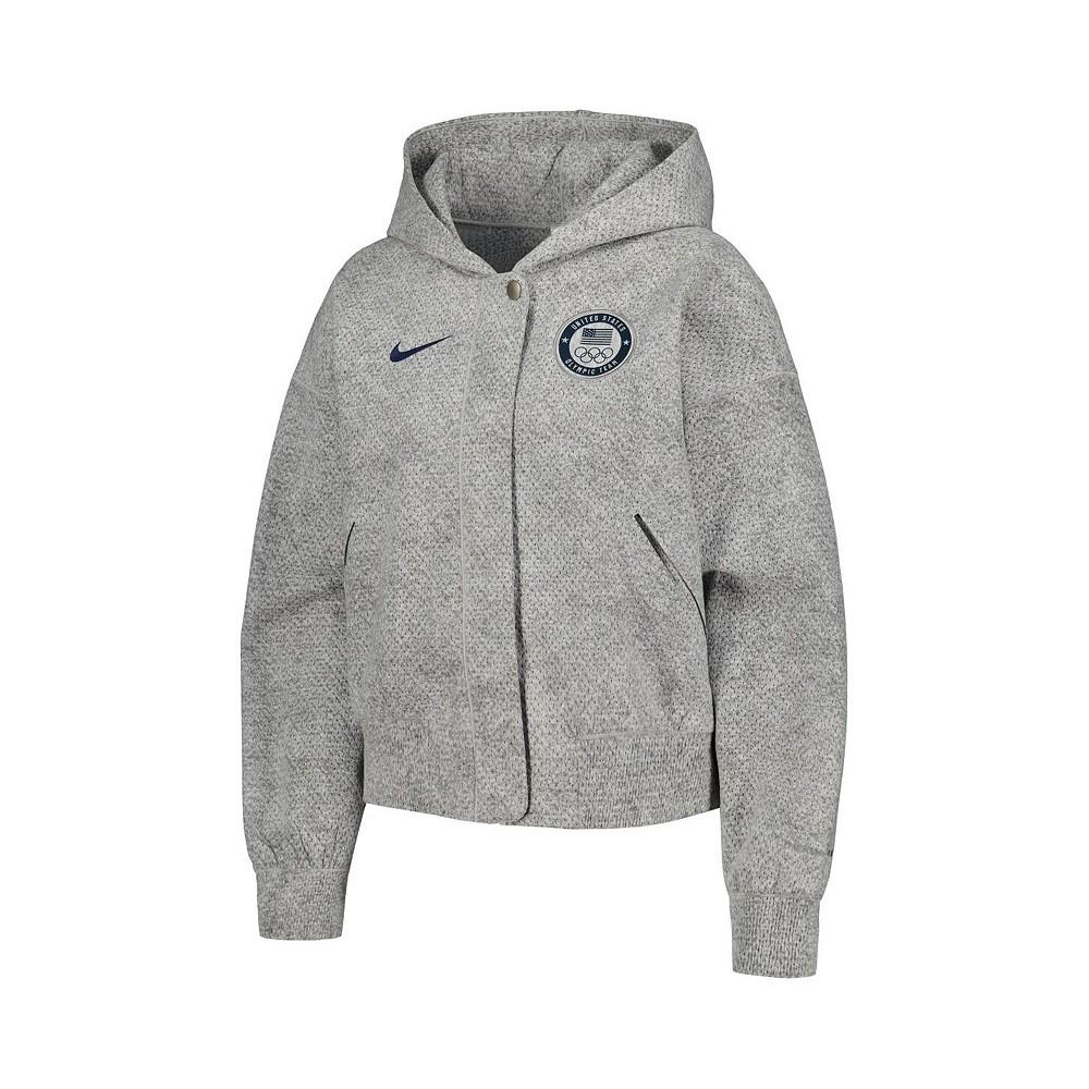Nike Women's Gray Team USA Media Day Oversized Cropped Hoodie Performance Full-Zip Jacket