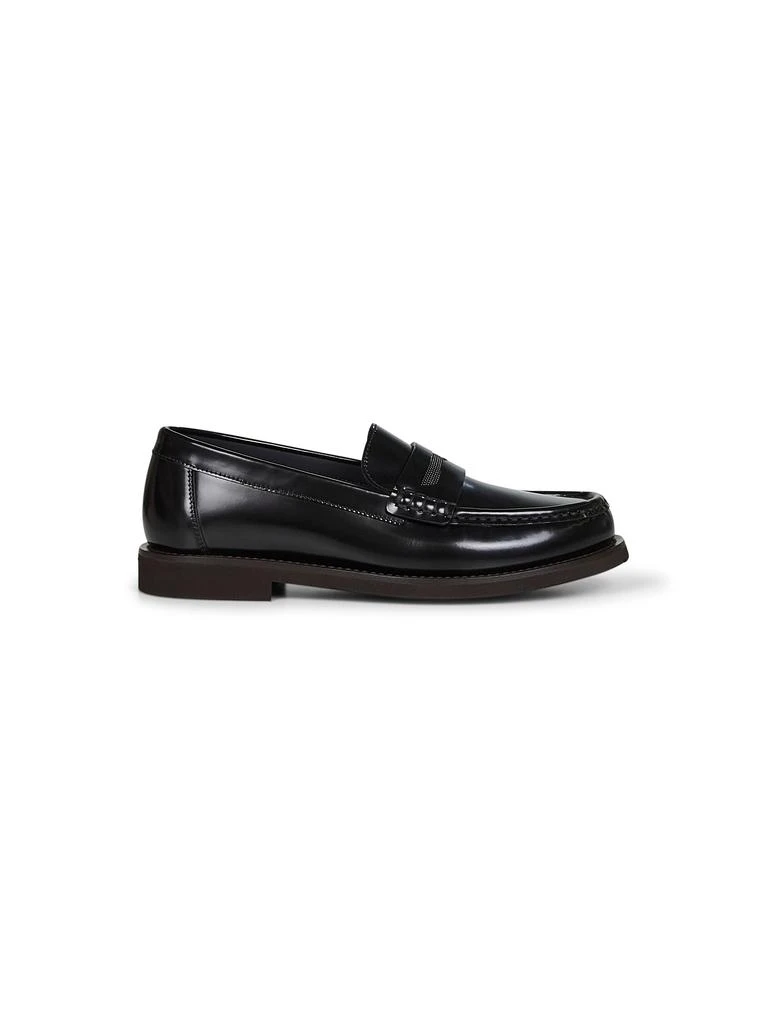Brunello Cucinelli BRUNELLO CUCINELLI | Black shiny calfskin embroidered Penny loafer | Women | 36 1